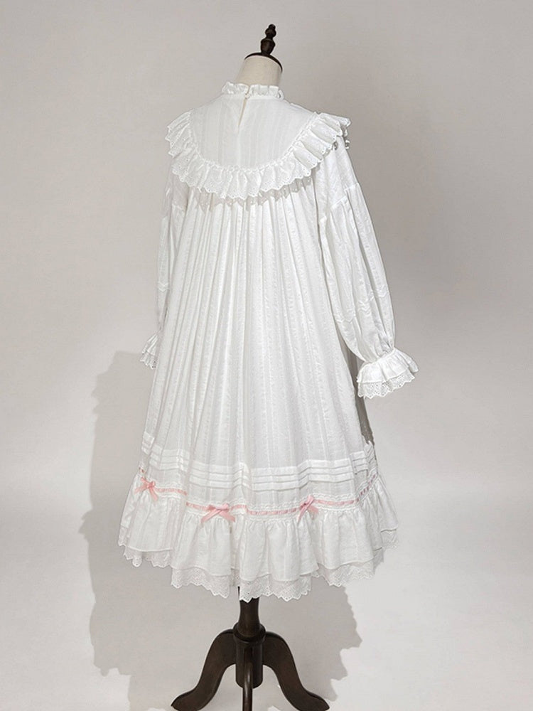 White & Pink Lace Lolita Dress with Bow - Tan Tuan | CoyBunny