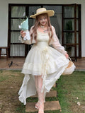 Kawaii Floral Decorated Dress with Asymmetrical Hem - Hard Candy | CoyBunny