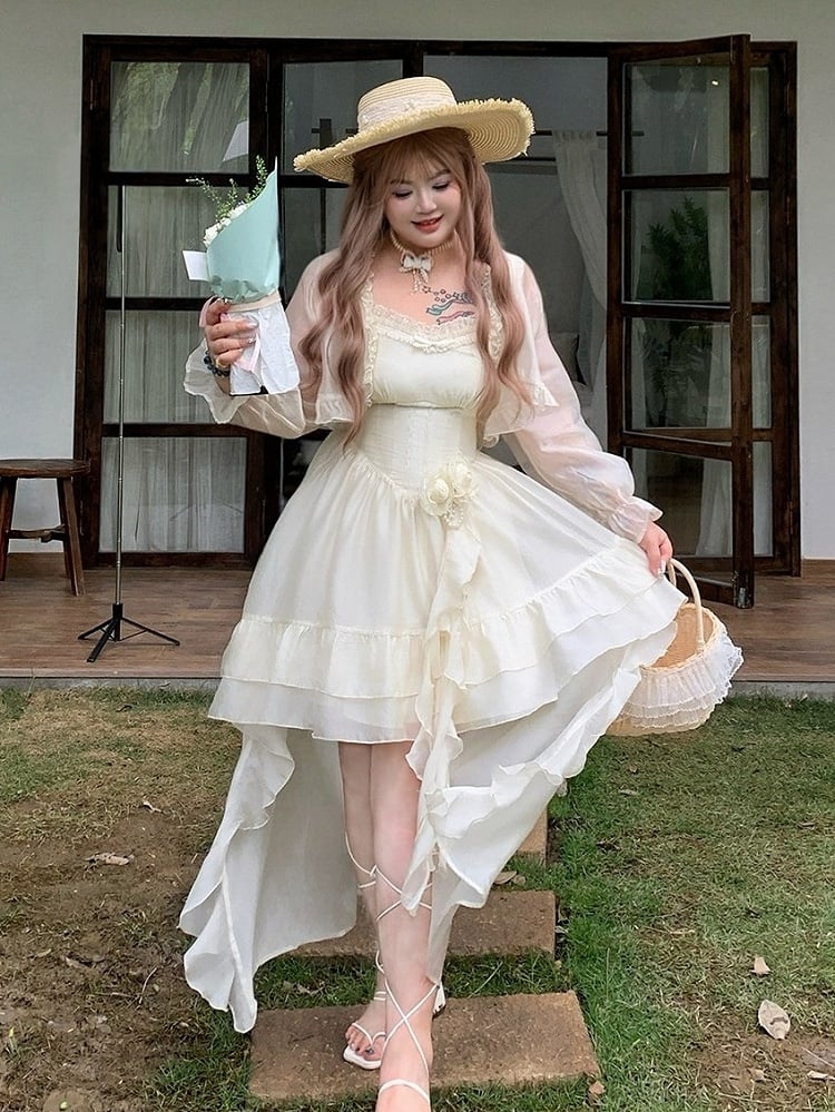 Kawaii Floral Decorated Dress with Asymmetrical Hem - Hard Candy | CoyBunny