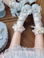 Sweet Lolita Blue Heart Crystal Platform Shoes with Bow - Sheep Puff | CoyBunny