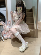 Sweet Lolita Milk White Bow Heart Buckle Strap Block Heel Mary Janes - XIN MENG | CoyBunny