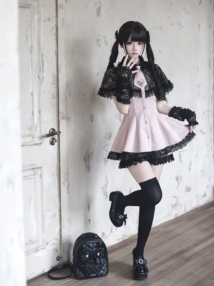Stripe Dress Set with Lace Cape and Tie - Ekomi | CoyBunny