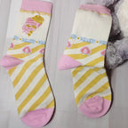 Sweet Lolita Striped Calf Socks with Bowknots in Pink and Yellow | CoyBunny