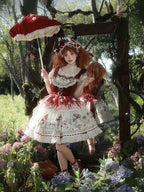 Red Velvet Mushroom Print JSK Dress with Heart Accent - Honey Machine | CoyBunny