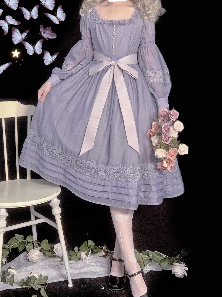 Purple Square Neck Classic Lolita Long Sleeve OP | CoyBunny
