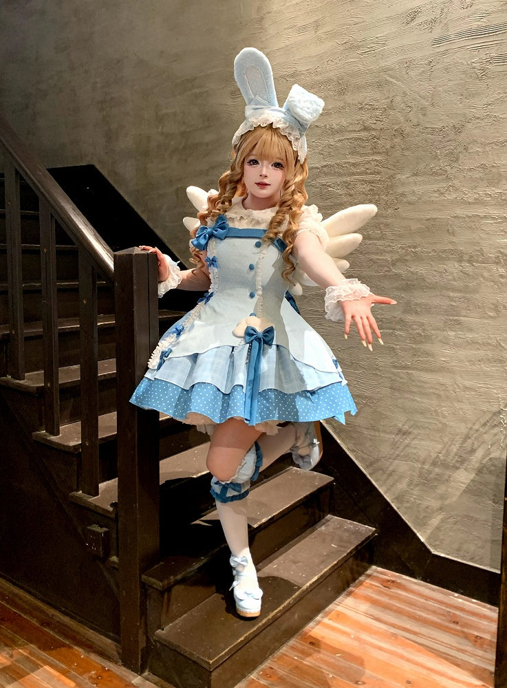 Blue Polka Dot Ruffled Sweet Lolita Jumper Skirt - Sweetheart Dream | CoyBunny