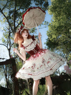Red Velvet Mushroom Print JSK Dress with Heart Accent - Honey Machine | CoyBunny