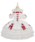 White Strawberry Princess Layered Ruffle Dress Sweet Lolita Jumper Skirt with Detachable Puff | CoyBunny