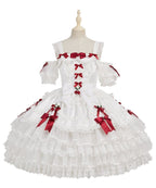 White Strawberry Princess Layered Ruffle Dress Sweet Lolita Jumper Skirt with Detachable Puff | CoyBunny
