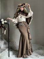 Brown Elegant Mermaid Skirt with Cascading Ruffles - MUYU | CoyBunny