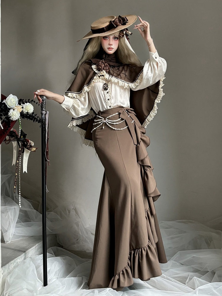 Brown Elegant Mermaid Skirt with Cascading Ruffles - MUYU | CoyBunny
