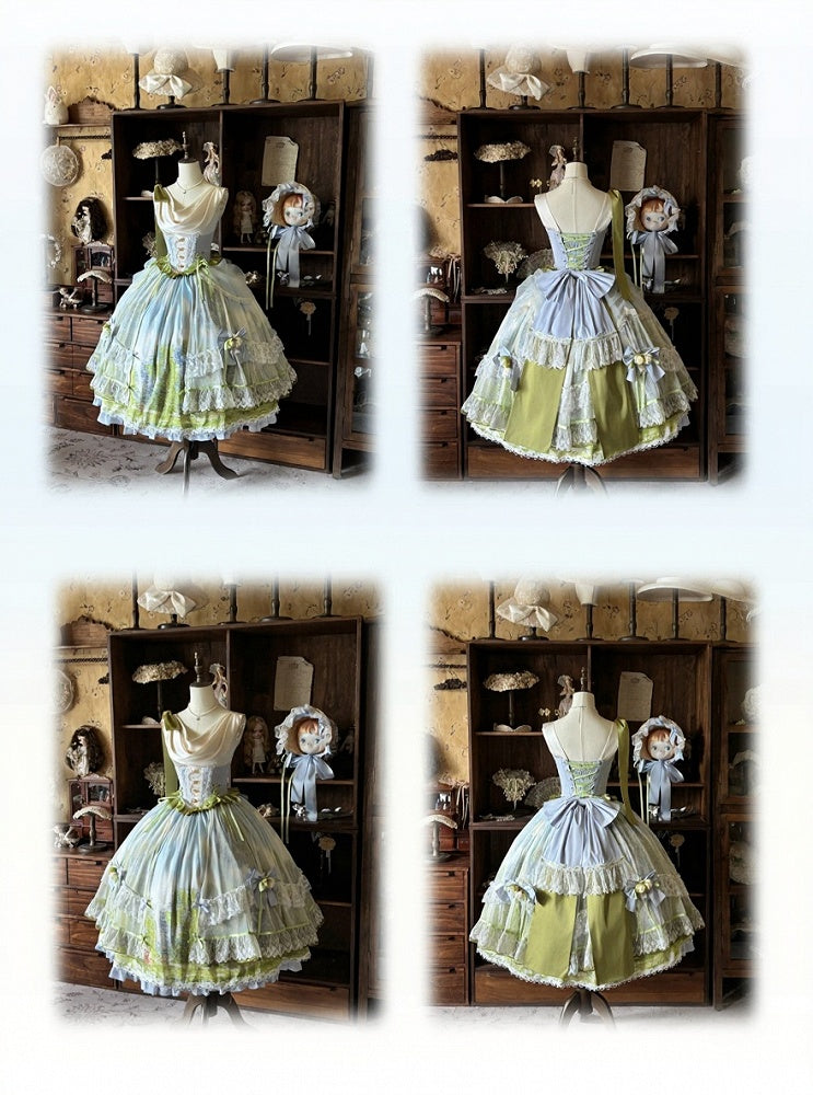 Art Print Skirt Classic Lolita Cowl Neck JSK Dress with Removable Overlay - Moonlight Dream | CoyBunny