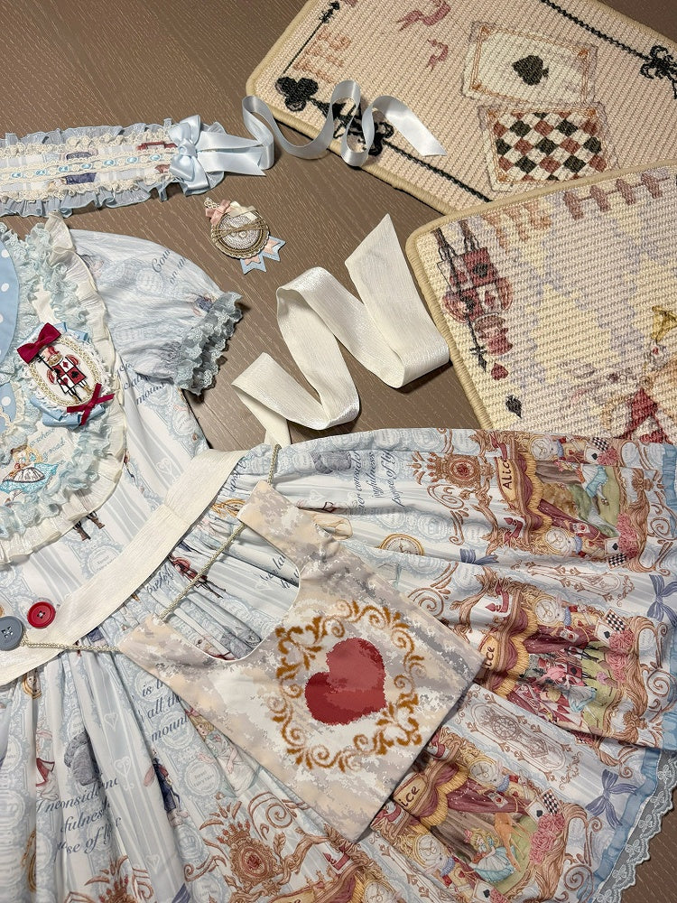 Azure Alice in Wonderland Theme Print Polka-dot Collar Sweet Gown - Forest Fairy Tales | CoyBunny