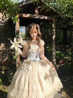 Princess Top & Skirt Set with Lace, Floral, Blue & White Sweet Lolita - Twilight Flower Letter | CoyBunny