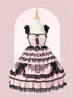 Black Pink High Waist Ruffled Lolita Jumper Skirt - Mademoiselle Pearl | CoyBunny