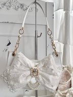 Sweet Lolita Satin Shoulder Bag with Sparkling Beaded Bow - Sheep Puff Bag | CoyBunny