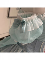 Mint Blue Idol Lolita Top with Flutter Sleeves & High Waist Bubble Skirt Set - Xiao Xin | CoyBunny