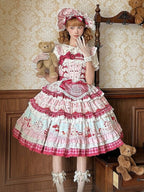 Pink Cherry Cake Print Sweet Lolita Dress with Layered Ruffles - Strawberry Fantasy | CoyBunny