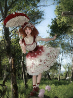 Red Velvet Mushroom Print JSK Dress with Heart Accent - Honey Machine | CoyBunny