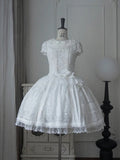Elegant Ivory Floral Lace Applique Short OP Dress with Sash - Sleepless Unanswered | CoyBunny