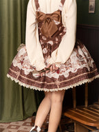 Coffee Teddy Bear Sweet Lolita JSK - Chocolate Print with Lace & Big Bow | CoyBunny