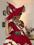 Red/Green Apple Lolita Witch Hat with Ruffled Trim | CoyBunny