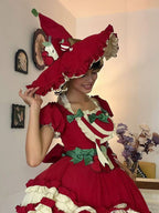 Red/Green Apple Lolita Witch Hat with Ruffled Trim | CoyBunny