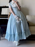 Light Blue Satin Basque Waist Under Bust Elegant Lolita JSK - Alice in Wonderland Lolita | CoyBunny