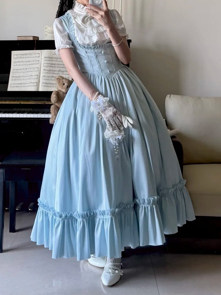 Light Blue Satin Basque Waist Under Bust Elegant Lolita JSK - Alice in Wonderland Lolita | CoyBunny