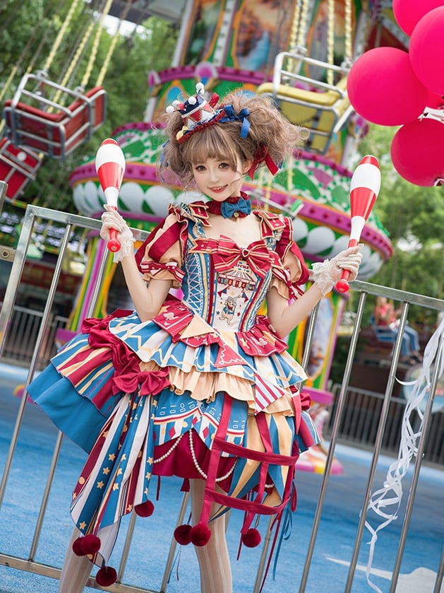Red and blue bunny circus Sweet Lolita JSK dress ¨C bow embellishment