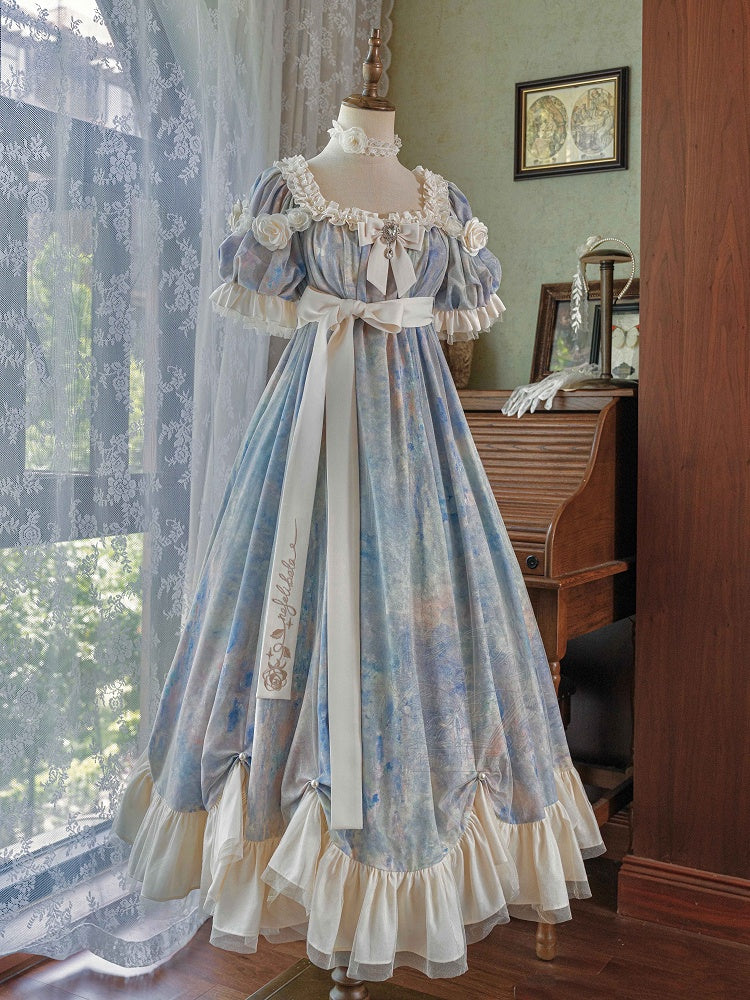Blue Empire Waist Oil Painting Maxi Dress - Every Page of Poetry | CoyBunny