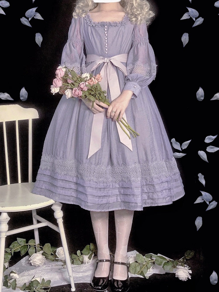 Purple Square Neck Classic Lolita Long Sleeve OP | CoyBunny