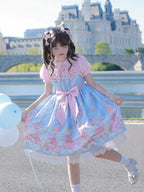 Neckline Design Bow Blue Ears Sweet Lolita Dress JSK Adorable Mouse Print Mouse Big - To Alice | CoyBunny