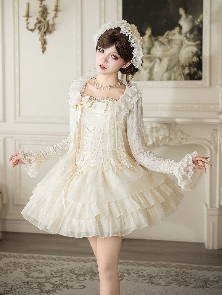 Boned Corset Waist Spaghetti Straps Dress Lolita JSK with Tiered Skirt - With PUJI | CoyBunny