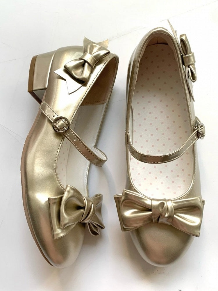Gold Vintage Round Toe Lolita Shoes with Bow - Unmissable Berry | CoyBunny
