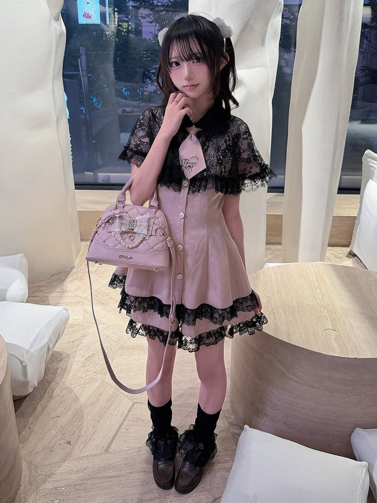 Stripe Dress Set with Lace Cape and Tie - Ekomi | CoyBunny