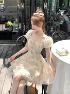 Yellow & Pink Floral Print Summer Holiday Dress - Qchiwawameme | CoyBunny