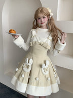 Yellow Winter Sweet Bunny Theme Christmas Lolita Dress Plush Neckline and Hemline | CoyBunny