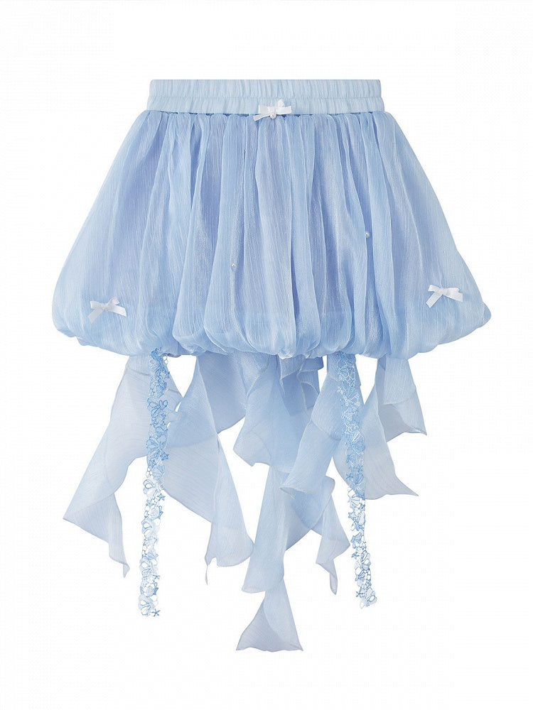 Cute Blue Summer Bottoms with Ruffle Hem - Zao Jing Ji | CoyBunny