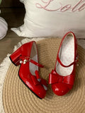 Wine Red Sweet Lolita Mid Heels - Polished Bow Mary Jane Shoes | CoyBunny