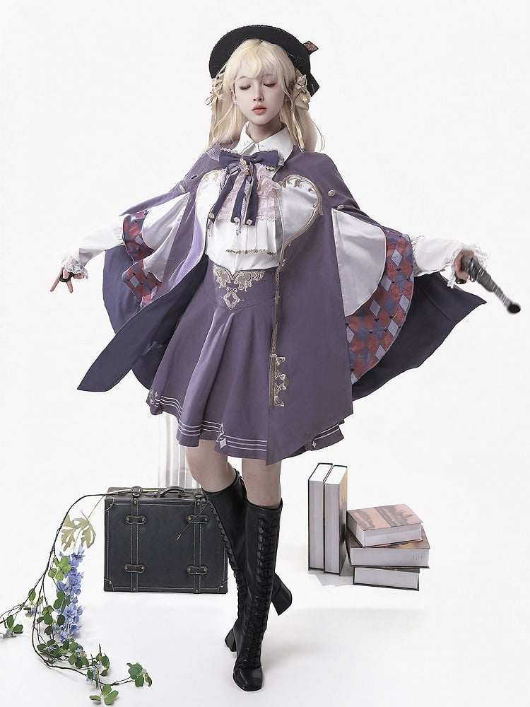 Purple High Waist Skirt with Striped Accents - Xiong Dou Jiang | CoyBunny