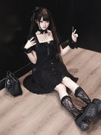 Gothic Square Neck Dress with Bow Accents - Ekomi | CoyBunny