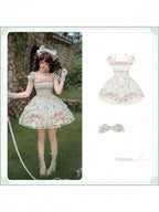 Floral Striped Dress Set with Hair Clip and Choker - With PUJI | CoyBunny