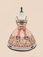 Puppy Coffee Shop Print Pink Sweet Lolita JSK Dress - Stars Fall on the Foggy Island | CoyBunny