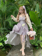 Purple Rose Themed High-Low Skirt Dress with Asymmetrical Train - Hard Candy | CoyBunny