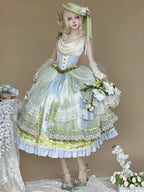 Art Print Skirt Classic Lolita Cowl Neck JSK Dress with Removable Overlay - Moonlight Dream | CoyBunny