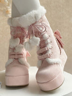 Sweet Lolita Platform Boots Pink Star Heart Bow 4cm Heel | CoyBunny