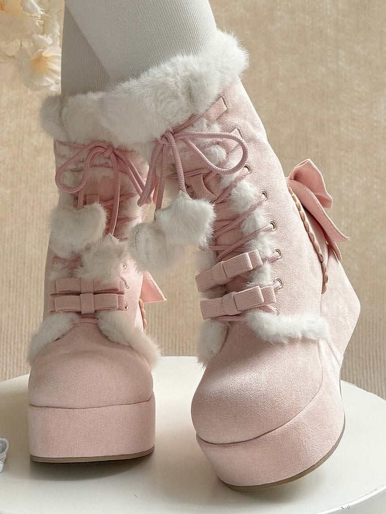 Sweet Lolita Platform Boots Pink Star Heart Bow 4cm Heel | CoyBunny