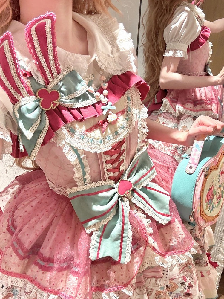 Pink & Green Bunny Ear Sweet Lolita Bow Brooch - Mewroco | CoyBunny