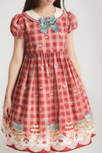 Red High-Waisted Cherry and Dessert Sweet Lolita Gingham Dress | CoyBunny